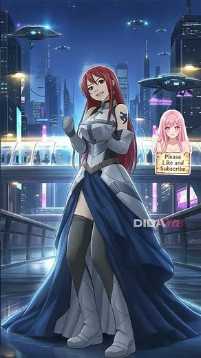 💙 Erza Scarlet in a Cyberpunk City in a Super Cute Blue Dress | Fairy Tail Cosplay Aesthetic