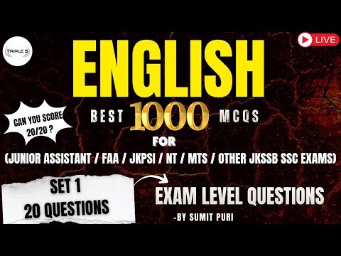 General English Set 1 || Can you Score 20/20 ? || Best 1000+Important MCQS or All JKSSB SSC EXAMS