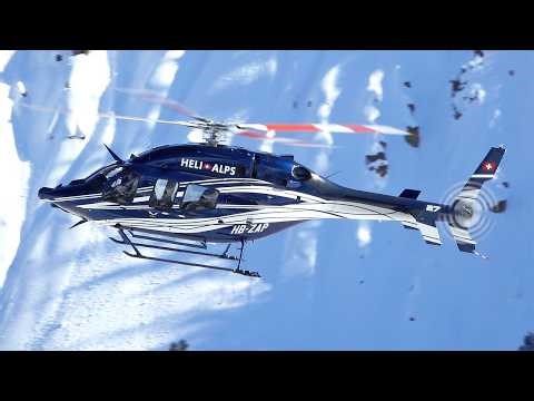 Bell 429 GlobalRanger helicopter landing & takeoff at Courchevel LFLJ