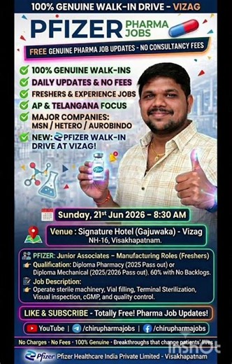 Massive hiring freshers | Latest Pfizer Jobs 2026 | Walk-In Interview on 21 June | Vizag