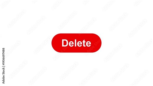 Delete Click Extreme Close Up Front View A command button on a computer screen which remove files completely or erases text. Simple animation of cursor icon clicking delete button. Alpha channel, 4K