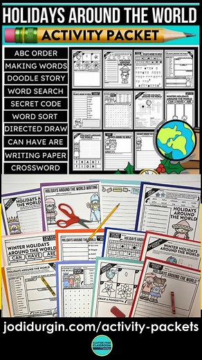 Check out our printable Holidays Around the World Activity Packet for elementary students! It has the ease of print and go worksheets, but is filled with engaging literacy activities that are academic (🤫 shhh...don't tell the kids. They think they are just "fun packets"). 😆 If you ❤️ love the packet (spoiler alert: you will), we have them for every holiday and can be snagged as a bundle too! Learn more on our website: Seasonal Activity Packets for Elementary Teachers in 2026 - Teaching with Jo