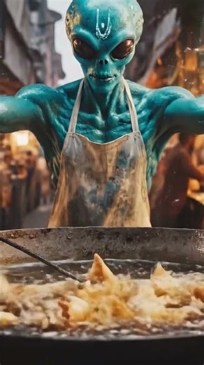 Alien with four hands making Samosa in India #shorts
