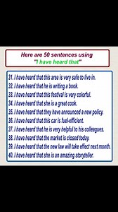 Here are 50 sentences using "I have heard that" Learn spoken English Learn English speaking #SentenceStructure #englishlearning #advancedenglish #englishclass #dailyenglish #English #englishvocabulary #englishteacher #englishtips | English Learning