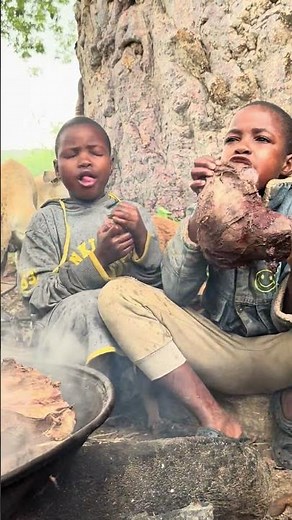 Hadzabe Children Enjoying Roasted Baboon Meat Under a Baobab Tree | Life in the African Forest