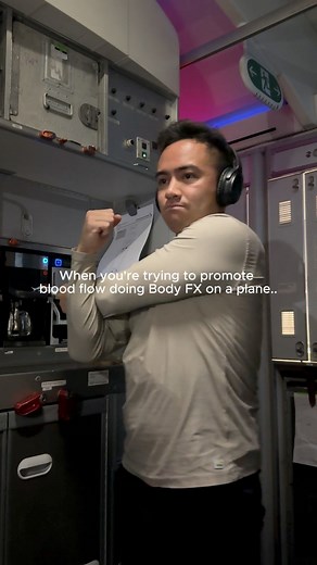 Long flights = restless body 🛫 I always sneak in a quick Body FX session mid-flight to get the blood flowing and keep energy up. Just a few moves can make hours in the air feel so much better. 💪 #BodyFX #TravelWellness #InFlightWorkout | Body FX