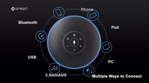 EMEET Bluetooth Speakerphone - Daisy Chain/Use Alone up to 16 attendees, M220 Professional Wireless Speakerphone 360°Voice Pick-up 8 AI Noise Cancellation Mics Skype Speakerphone for Conference Calls