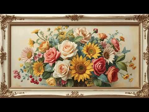 Gold Frame Vintage Spring Flowers | Vintage Spring TV Art 4K Screensaver