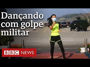 (COM ÁUDIO) Professora viraliza ao dançar com golpe militar ao fundo em Mianmar