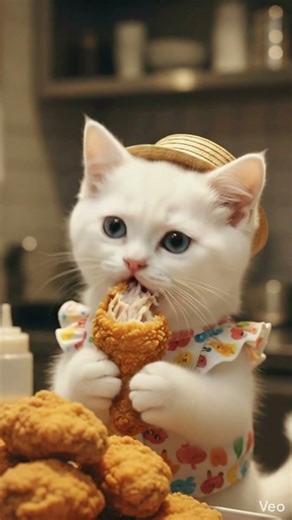 ASMR Cat vs. Korean Chicken Crunch 🍗👀#ASMR #animalasmr #koreanfood #どうぶつASMR