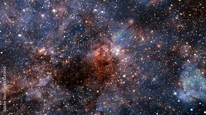 Seamless loop galaxy exploration through outer space towards glowing milky way galaxy. 4K looping animation of flying through glowing nebulae, clouds and stars field. Elements furnished by NASA image.