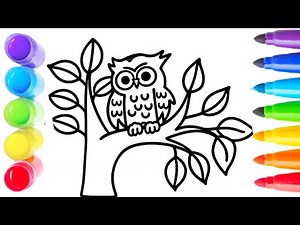 How to Draw a Cute Owl on a Tree | Easy Owl Drawing for Kids | Step by Step🌈🦉