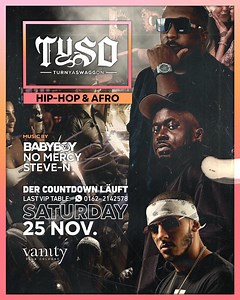 Another night you shouldn’t miss! So ready for TYSO.💯 VIP TABLES 01712226665 [ Whatsapp or Call ] tables@vanity.cc | Vanity Club Cologne