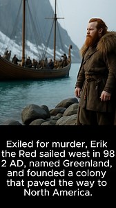Banished from Iceland for murder in 982 AD, Erik the Red didn’t retreat he explored. Sailing west, he discovered and named Greenland, convincing settlers with a name far friendlier than the landscape. His bold gamble worked. Erik founded a colony that thrived for centuries and laid the path for his son, Leif Erikson, to reach North America. | Lost in History