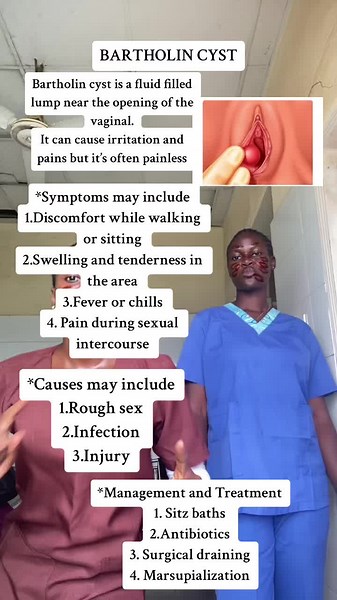 NOTE: Bartholin is a gland located on each side of the vaginal opening. These glands secrete fluids that helps to lubricate the vagina. Sometimes the opening of these glands becones obstructed causing fluids to back up into the glands. #fyp #viral #nursing #healthtalk #foryoupage