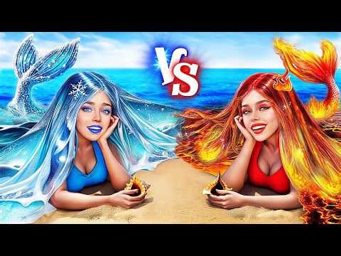 تحدي Hot vs Cold Mermaids! كيف تصبح مشهوراً في جزيرة مهجورة!