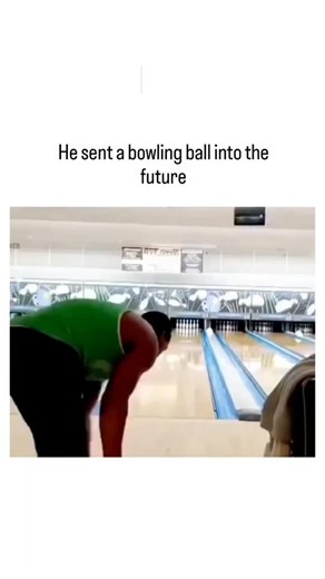 Aarpi Singh on Instagram: "The post showcases a viral bowling trick shot where a bowler rolls the ball at minimal speed, taking roughly 25 seconds to travel the lane and achieve a perfect strike, highlighting exceptional control over momentum and friction. Rainmaker1973's caption playfully alludes to time travel via Einstein's relativity, contrasting the ball's glacial pace with typical rolls that last 5-7 seconds, amplifying the video's hypnotic appeal. Replies reveal community fascination with