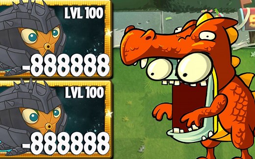 PvZ 2 艰难挑战 - 每个植物等级100 强化 对抗 5 个龙族小鬼僵尸 500万 血量