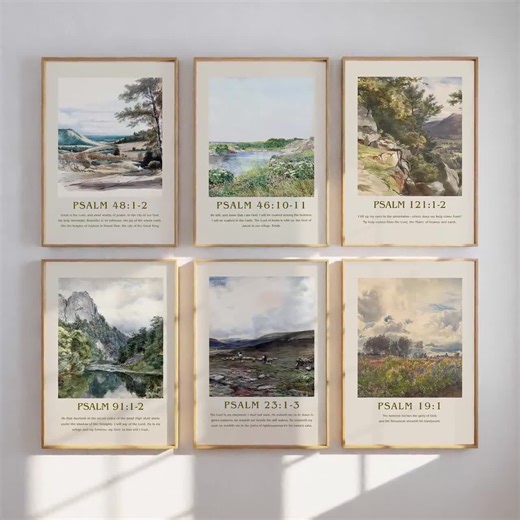 Christian Landscape Gallery Wall Set of 6, Psalm Collection Vintage Bible Verse Art, Scripture Printable, Christian Decor,digital Download - Etsy