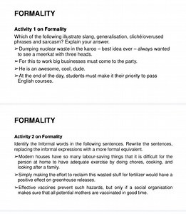FORMALITYActivity 1 on FormalityWhich of the following illus... | Filo