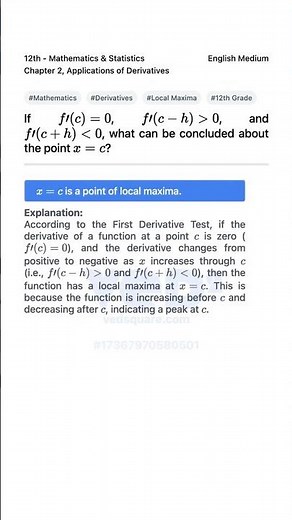 Local Maxima Explained 12th Math Applications of Derivatives