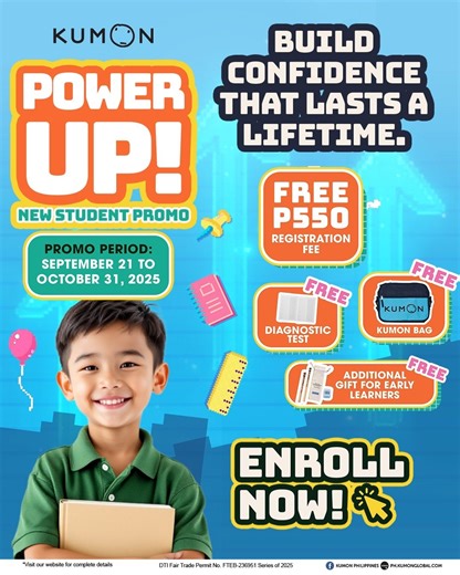 Confidence grows when children realize, “I can do it on my own!” ✨ With Kumon’s Math and Reading Programs, kids build mastery at their own pace. This personalized learning journey nurtures independence, and teaches them to rely on their own skills, creating learners who are capable, self-assured, and ready for bigger challenges. Promo is ending! Don’t miss this chance, mommies and daddies! Sign up here: https://pulse.ly/bn4jf1f364 | Kumon Philippines