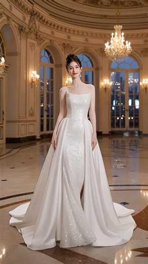 Dreamy White Sequin Strapless Mermaid Ball Gown ✨ Pure #WhiteSequinMermaidGown #PureWhitePrincess