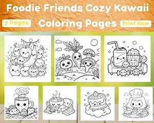 Foodie Friends Kawaii Coloring Pages, Cute Food Adult & Kids Printable, Digital