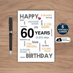 60th Birthday Card: Milestone Celebration (PDF, 5 Sizes) - Etsy