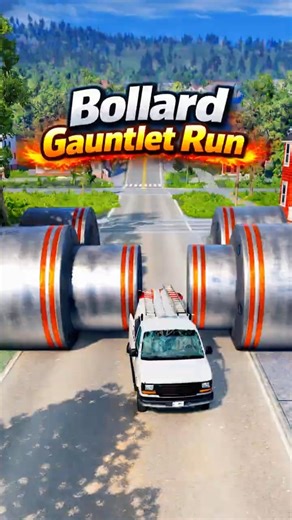 😱🧱 Bollard Gauntlet Run 🚗💥 | 4 Giants + 3 Mini Bollards | BeamNG.drive #beamngdrive #bollard