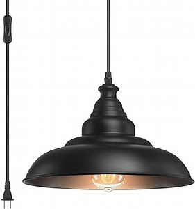 YeLEEiNO 14.5 Feet Extension Hanging Lantern Pendant Lamp,Swag Lights with Plug in Cord and On/Off Switch,Industrial Barn Yard Metal Hanging Ceiling Pendant Light for Bed Room,Dining Room