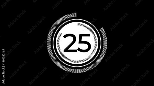 Digital countdown animation 30 seconds featuring circular timer for broadcast film intro. High-quality 4K