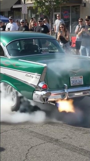 Insane '57 Chevy Bel Air Exhaust Flames & Burnout Chaos! 🤯#Shorts