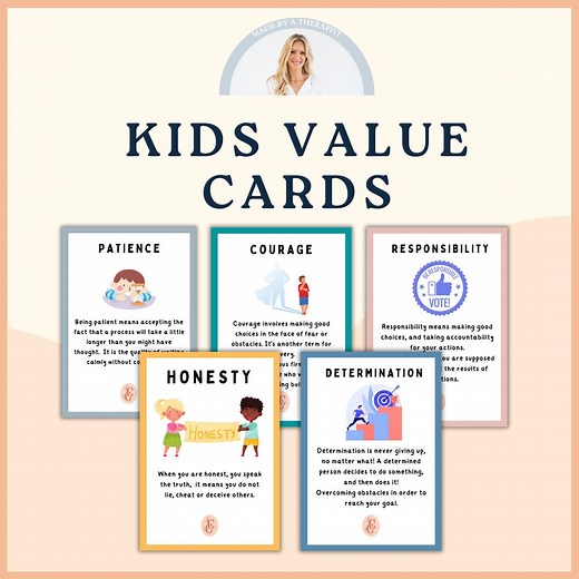 Kids Moral Values Flash Cards, Acceptance and Commitment Therapy Resources and Tools, Kids Therapy, Therapy Office Decor, Therapist Tools, - Etsy