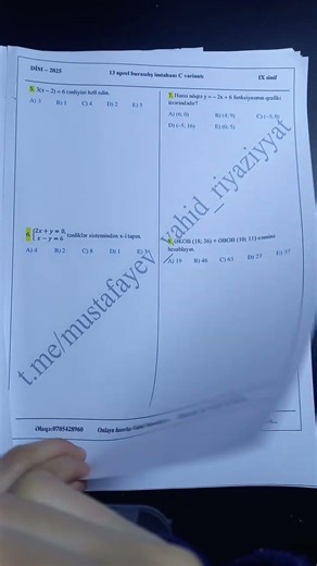 9 sinif Buraxilis imtahani 13/04/2025 Riyaziyyat suallari buyurun elave sinaq 💗