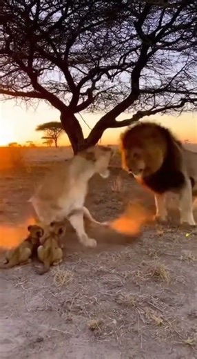 Lioness Fights Male Lion to Protect Nursing Cubs