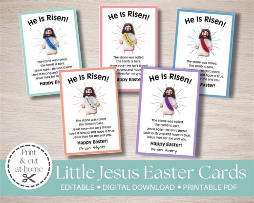 EDITABLE Little Jesus Easter Cards, Easter Basket Favors, Sunday School Cards, Christian Classroom Tags, Faith Easter Favors - Etsy