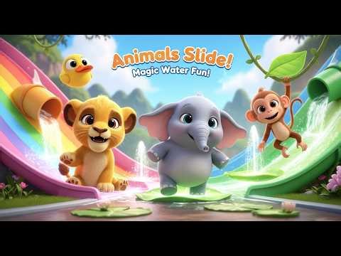 Cute Baby Animals on a Water Slide! Gentle & Calming Video for Babies