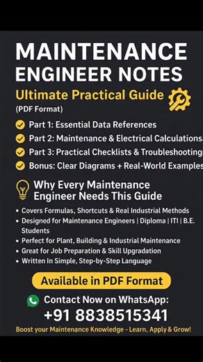 Electrical 4 Info on Instagram: "📘 ELECTRICAL NOTES & CALCULATIONS- Competitive Exam Preparation (PDF FORMAT) For: Electrical Engineers | Maintenance Technicians | Students | ITI | Diploma | B.E. Learners ✅ What’s Inside? 🔹 Part-1: Quick Reference Data Fast lookup for standard values, wire sizes, breaker ratings, voltage levels, etc. 🔹 Part-2: Electrical Calculations Power factor, cable sizing, load calculations, panel design formulas, & real examples. 🔹 Bonus: Detailed Diagrams, Circuit Lay