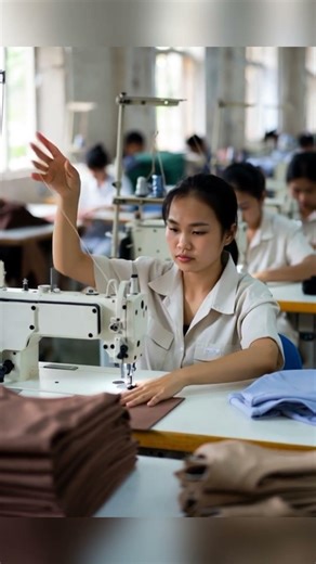 Working chinese girls sewing processing germents #exportgarment #fashionindustry