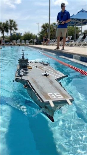 Tiny RC Aircraft Carrier in a Swimming Pool Looks 100% Real!
