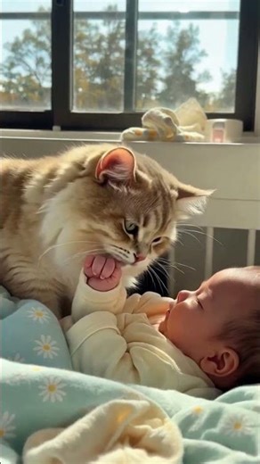 Cat Snuggles Baby Like a Little Guardian 😭🐱