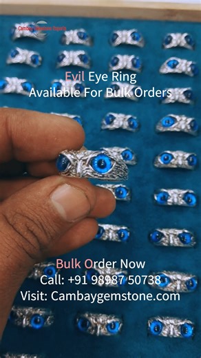 🧿 Evil Eye Ring Bulk – Style That Protects You From Negativity! 💍✨ Keep the bad vibes away and attract positivity with our Evil Eye Rings — now available in bulk quantity for resellers and jewelry brands! 💫 Each ring features the iconic blue evil eye design, symbolizing protection, luck, and spiritual safety. Perfect for boutiques, crystal shops, and spiritual collections looking to blend fashion with meaning. 💙 Order Today Visit: http://cambaygemstone.com Mail: Cambaygemstone@gmail.com What