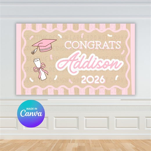 Girly Graduation Congrats Grad Banner | DIY Canva Template (digital Download - Etsy