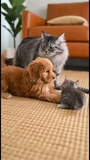 Mother Cat Angry At Puppy Plays With Kitten #shortvideo #entertaininganimals #funnyanimals #pets