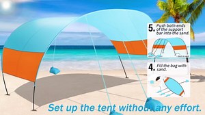 Beach Canopy Sun Shade, Beach Shade Canopy Wind Sail Camping Sun Shelter Lightweight Beach Tent Beach Sun Shelter Easy Setup Outdoor Shelter for Beach, Camping, Fishing, Backyard and Picnics