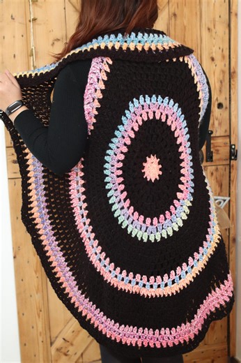 Gilet Mandala Rond Au Crochet – Kimono Bohème Femme – Cardigan Hippie Chic Fait Main – Taille Unique S à L (petit XL) – Ø 1 M - Etsy