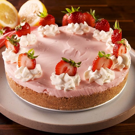 No-Bake Pink Lemonade Cheesecake is the summer dessert you can prep in minutes. Full recipe: http://dlsh.it/ngxDVk7 | Delish