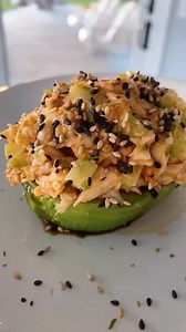 https://www.skinnytaste.com/california-spicy-crab-stuffed-avocado/ All the flavors in a Spicy California roll without the rice! These spicy Crab Stuffed Avocados are filled with lump crab, cucumbers and spicy mayo topped with furikake and drizzled with soy sauce. | Skinnytaste