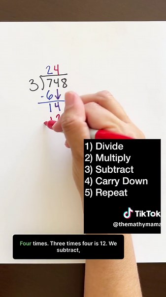 Replying to @Stu Pedasso ⚠️ Top 3 danger points for long division 1) Keep everything lined up! Think of the numbers as sittting inside of columns, this helps to show which number needs to be carried down. Also make sure you keep the quotient in the correct column. 2) Find the largest multiple! When you subtract, if the difference is larger than your divisor, you made a mistake. Check the number that you multiplied by and try making it bigger. 3) Don’t forget the remainder! You haven’t completed 
